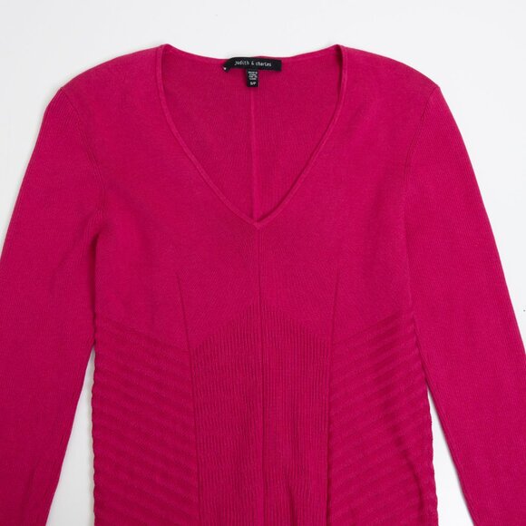 Judith & Charles Silk Blend Sweater V-Neck Long Sleeve Fuchsia Hot Pink - Picture 4 of 12